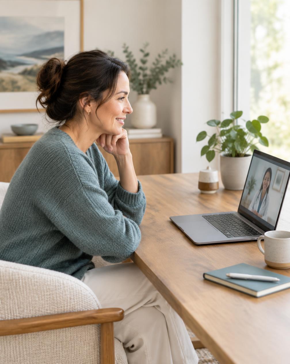 Woman meeting with her healthcare provider online